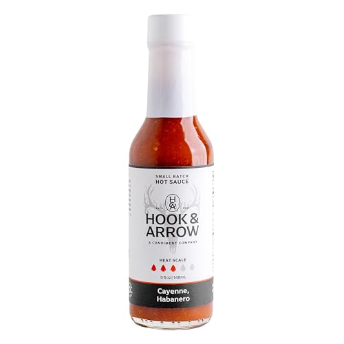 Image of Hook & Arrow Cayenne Habanero Hot Sauce - Low Sugar Louisiana Style Garlic Pepper Sauce - Medium Spice Red Hot Sauce - Gluten-Free, Vegan, Paleo (5 fl oz, 30 servings)