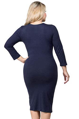 Image of ICONOFLASH Women's 3 /4 Sleeves Midi Bodycon Dress Crew Neck Fitted Dresses with Plus Size Options