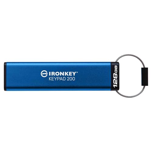 Image of Kingston Ironkey Keypad 200 128GB Encrypted USB | Alphanumeric Keypad | Multi-Pin Access | XTS-AES 256-bit | FIPS 140-3 Level 3 Certified | Brute Force & BadUSB Protection | IKKP200 /128GB,Blue