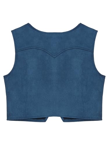 Kids Cowboys Cowgirls Wild West Cosplay Fancy Dress-up Waistcoat Suede Tassel Vest Outwear Jacket Navy Blue A 8 Years2