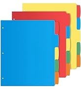 V-Opitos 5-tab Index Dividers with 3 Holes Punched, Set of 3 Plastic Multicolor Dividers for 3 Ri...