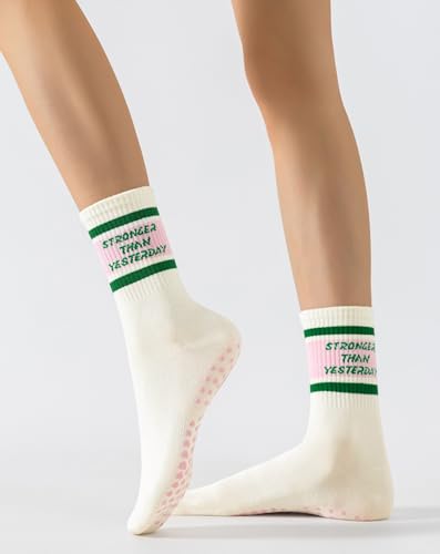 Image of Yawlsow Pilates Grip Socks for Women Yoga Grippy Socks Cute Barre Non Skid Athletic Crew Sticky Sock Workout Hospital