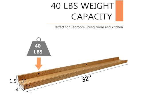Image of 32 Inch (Set of 1) U Shape Wooden Floating Shelves, Single Rustic Large Wall Shelf with Ledge for Bathroom Bedroom Kitchen Living Room (Brown)