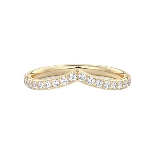Moissanite Wedding Bands for Women, 10K Solid Gold, V Shape Curved Chevron Engagement Band, Moissanite Full Eternity Ring