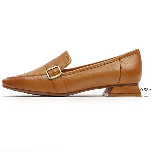 Image of Mona flying Women's Leather Square Toe Penny Loafer Slip on Office Flats