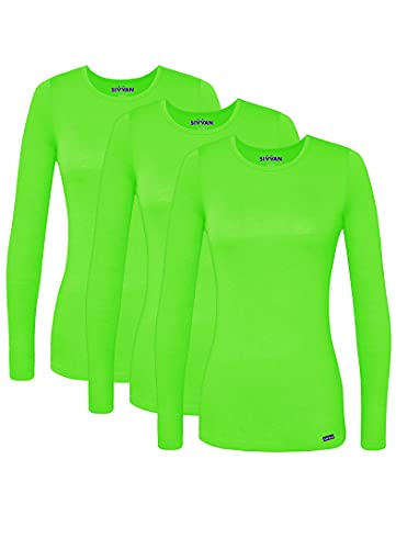 Sivvan Scrubs For Women - Long Sleeve Comfort Underscrub Tee 3-Pack - S85003 - Neon Lime Green - S #TOP30