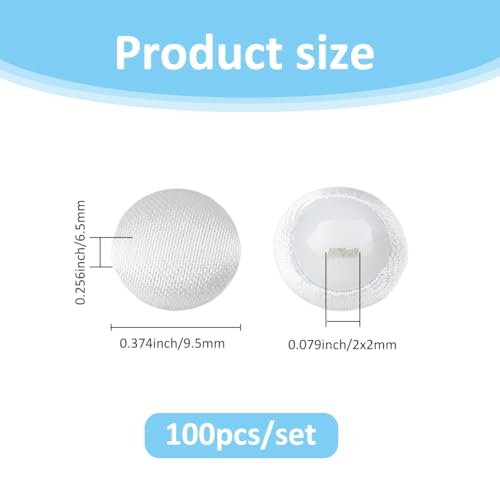 SUPERFINDINGS 100Pcs Silver Satin Cloth Buttons Mushroom Fabric Covered Buttons with Plastic Shank 0.37inch Round Buttons with 1 Hole for Wedding Dress Suits DIY Sewing - Image 2