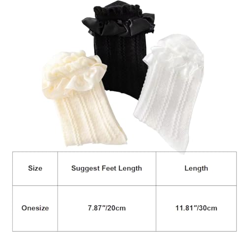3 Pack Kid Girls Ruffle Lace Trim Princess Dress Socks Casual Comfy Eyelet Frilly Crew Ankle Socks Cute Toddler Girls Socks2