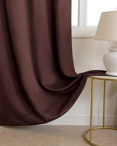 Image of The Home Story Dark Cocoa Blackout Eyelet Long Door Curtains Set of 2, (9 Feet) 54 x 108 Inches, Room Darkening & Noise Reduction Curtains with Tiebacks