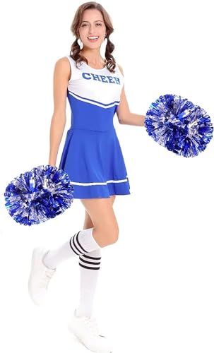 GEFIRE Pompons Cheerleading 2 Stück Cheerleader Pompons Sportkader Blaues Silber Cheerleader Pompons Metallisch Cheerleader Pompons Cheerleading Pompons Tanzpompons Sportspiel Teamgeist