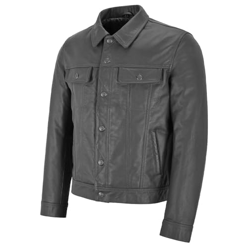 Mens Trucker Leather Jacket Vintage Genuine Lambskin Leather Jacket Men Shirt Style Man Leather Jacket4