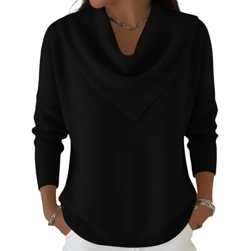 Ladies Jumpers Cashmere Jumpers Ladies Long Sleeve Womens Sweaters Womens Cowl Neck Sequin Top Cosy Sweater Women Casual Thick Knitted Jumper Spring Sweatshirt Pullover Tops Black