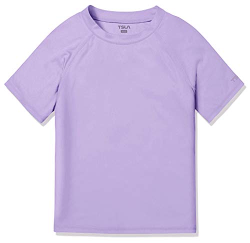 TSLA UPF 50+ Youth Kids Rash Guard Short Sleeve, UV/SPF Surf Swim Shirt, Aqua Water Swimsuit Top, Swim Shirt(bss30) - Lavender, 16_X-Large