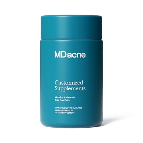 MDacne Vitamins and Minerals Skin Clearing Supplements - 30 Vegan Capsules - Supports Topical Acne Treatment & Promotes Clear, Calm Skin, Redness & Pore-Clogging 30 Count (Pack of 1)