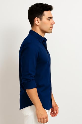 Image of Men's Casual Cotton Blend Shirt | Regular Fit | Full Sleeve | Solid Design