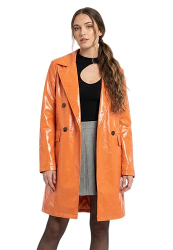 Trench vinyle femme orange et blanc chic décontracté en polyuréthane