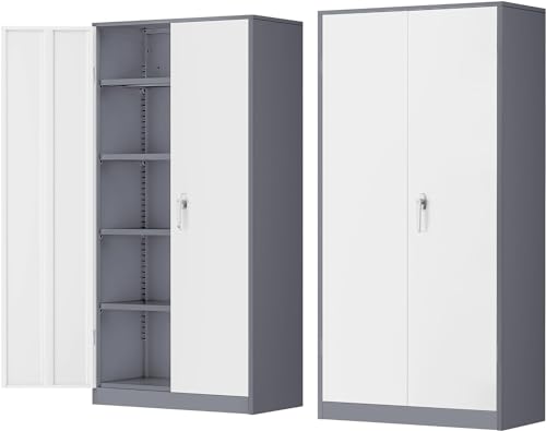 Image of INTERGREAT Metal Storage Cabinet Doors, 72 inch Locking Steel Storage Cabinet with Shelves, Tall Lockable Steel Cabinets for Home Office, Garage(New Grey)
