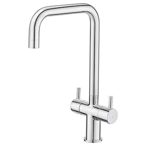 Kitchen Tap, BATHWEST Kitchen Mixer Taps, Brass Chromed Dual Lever U-Neck 360° Swivel Kitchen Sink Tap with UK Standard Fittings Cover