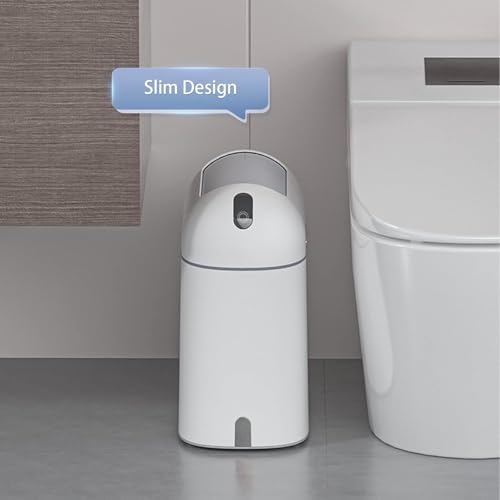 Image of ELPHECO Touchless Trash Can with Lid, 2.5 Gallon / 10 Liter Small Automatic Motion Sensor Garbage Bin, Slim Rectangular Plastic Wastebasket for Bathroom, Bedroom, Kitchen, Office (White Grey)