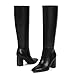 VIUGJNEX Knee High Boots Black Boots for Women Pointed Toe Chunky Heel Long Boot Side Zipper Fall Fashion Boot Size 7
