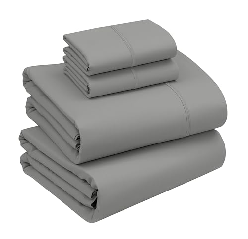 Image of RUVANTI 100% Cotton Percale Sheets, Queen Size, Dark Gray | Crisp Cooling, Deep Pocket 16 inch, Soft Breathable & Durable, Hotel-Style, 4 Piece Set