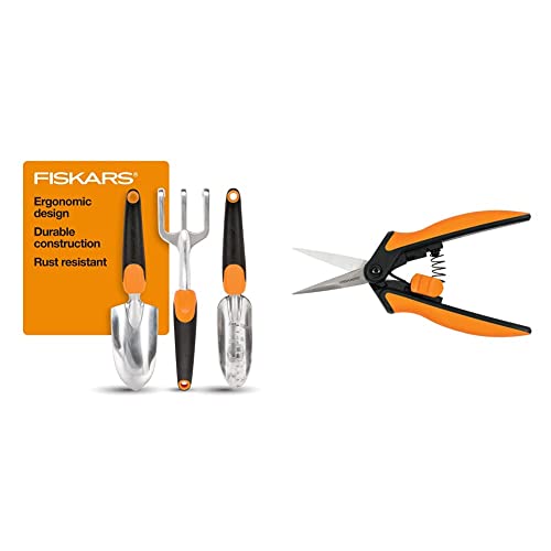FiskarsFiskars 384490-1002 Garden Scratch Tool Set, Black/Orange & Softouch Micro-Tip Pruning Snip, Non-Coated Blades, Orange/Black (399240-1003) Fiskars