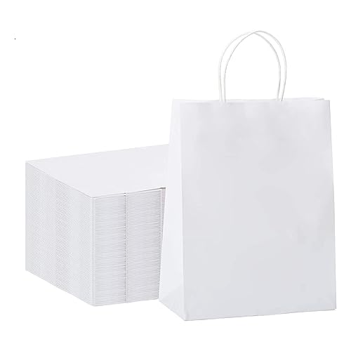 Image of Aakriti Craft Paper Bags, SMALL Gift Bags with Handles, Small Craft Shopping Bags for Boutique, Small Business, Retail Store, Gifts & Merchandise 8 inchx3 inchx10 inch WHITE (10PCS WHAT)