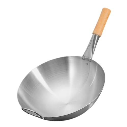 Wok de acero inoxidable con mango de madera resistente al calor miniatura 1