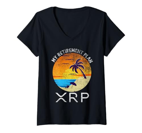 Femme XRP Ripple Crypto-monnaie Mon plan de retraite Vacances à la plage T-Shirt avec Col en V