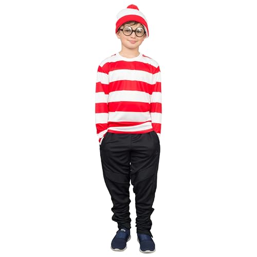 Disfraz completo de Where's Waldo con camisa, gorro y gafas miniatura 5