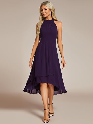Image of Ever-Pretty Women's Halter Chiffon Midi Cocktail Wedding Guest Dress