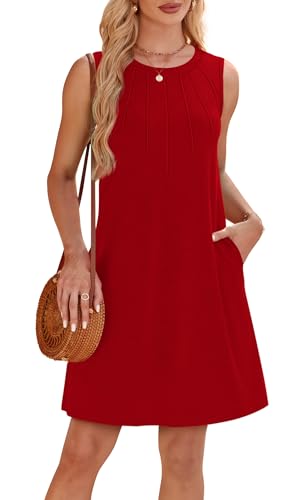 WIHOLL Summer Dresses for Women 2025 Loose Crew Neck Sleeveless Sundresses Casual Swimsuit Coverup with Pockets2