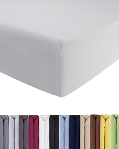 ENTSPANNO Jersey-Luxus-Spannbettlaken für Wasser- und Boxspringbett in Silber-Grau aus gekämmter Baumwolle. Spannbetttuch mit Einlaufschutz, 90 x 190 | 100 x 200-220 cm, bis 35 cm Hohe Matratzen