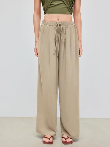 CIDER Palazzo Pants for Women Wide Leg Drawsting Elastic High Waisted Comfy Casual Flowy Pants with Pockets2