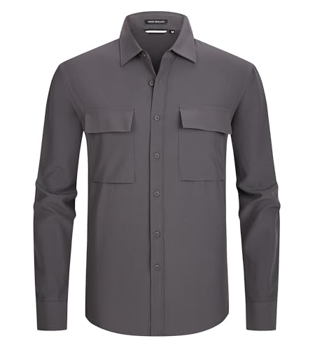 Alex Vando Mens Button Down Shirts Two Pockets Long Sleeve Casual Dress Shirt for Men