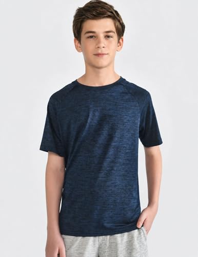 Image of 5 Pack Youth Boys Athletic Dry Fit T Shirts | Lightweight Short Sleeve Tees, Comfy Stretch, Regular Fit, for Teen Kids, Running Soccer Back to School