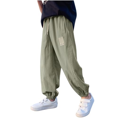 Boys Cargo Pants Casual Drawstring Sweatpants Soft Lightweight Quick Dry Solid Color School Pants for Boys 6-16 Years