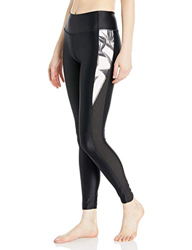 Body Glove Women's Aloha Hybrid Surf Legging Swimsuit with UPF 50+, Black White Floral, Large