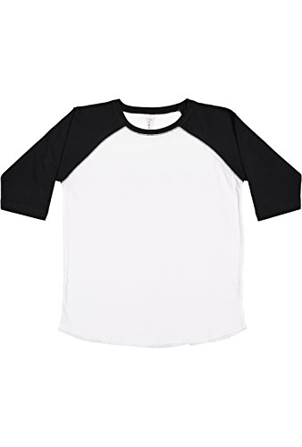 LAT Youth Jersey Crew Neck Raglan 3/4 Sleeve Baseball Tee, White/Black, Large