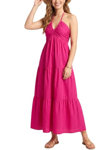 Image of Women's Casual Halter Tiered Vacation Maxi Dress with Pockets