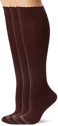 HUE Women's Graduated Compression Knee Socks 3 Pair Pack, red Mohogany, One Size