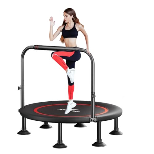 FINYQBET Trampolín para Ejercicio Plegable 100CM Trampolin de Ligas Fitness Adultos con Mango Ajustable, Resistente,Silencioso y Estabilidad, para...