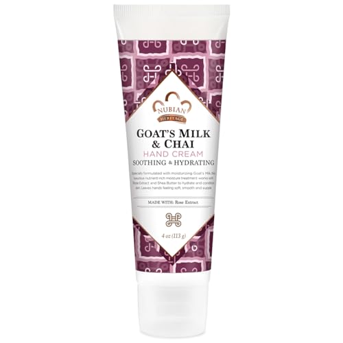 Nubian Heritage Hand Cream, Goat’s Milk & Chai – Soothing & Hydrating Shea Butter Lotion with Aloe Vera, Vitamin E & Rose Extract, 4 Oz
