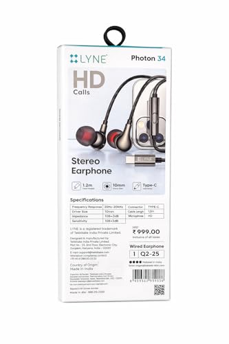 Image of LYNE Photon 34 Stereo Earphone with Type-C Connector, HD Calls, Wired in-Ear Headphones
