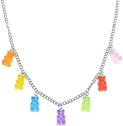 Gummy Bear Necklace Kawaii Necklace Colorful Resin Crazy Y2k Aesthetic Pendant Necklace for Girls Women (NECKLACE)