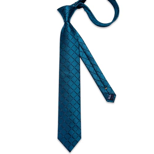 Image of DiBanGu Mens Silk Plaid Tie and Pocket Square Set | Elegant Silk Formal Tie Set, Woven Check Necktie and Cufflinks Tie Clip Set, Perfect for Wedding Party, Comes in Gift Box