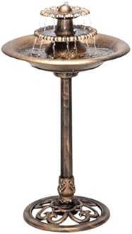 Alpine Corporation TEC106-BZ 35” Tall 3-Tier Pedestal Water Fountain with Birdbath in Vintage – Outdoor Garden Fountain for Yard, Patio, Deck Decoration, Bronze