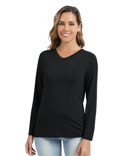 WiWi Women's Viscose from Bamboo Pajama Tops Soft Basic Sleep Shirt Loose Long Sleeves T-Shirt Loungewear S-XXL