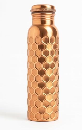 Image of Pure Copper Water Bottle - Golden Wave Design - 32 oz | Handmade Ayurvedic Copper Vessel for Health & Wellness | Leak-Proof, BPA-Free, Eco-Friendly Gift Bottle