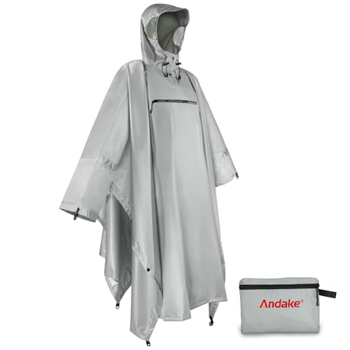 Andake Regenponcho Herren Unisex Regencape Regenumhang, Fahrrad Poncho, für Erwachsene, mit Ärmeln Kapuze, Wasserundurchlässige Beschichtung Poncho Grau Andake Regenponcho Herren Unisex Regencape Regenumhang, Fahrrad Poncho, für Erwachsene, mit Ärmeln Kapuze, Wasserundurchlässige Beschichtung Poncho Grau